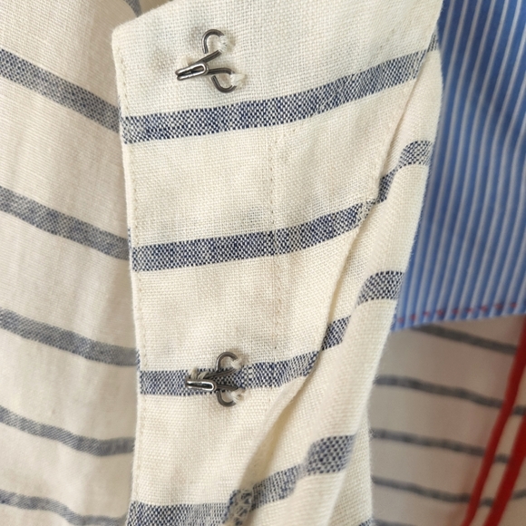 Merona - Striped Linen Crop Jacket - Ivory Cream/ Blue - Size Large - Picture 9 of 12